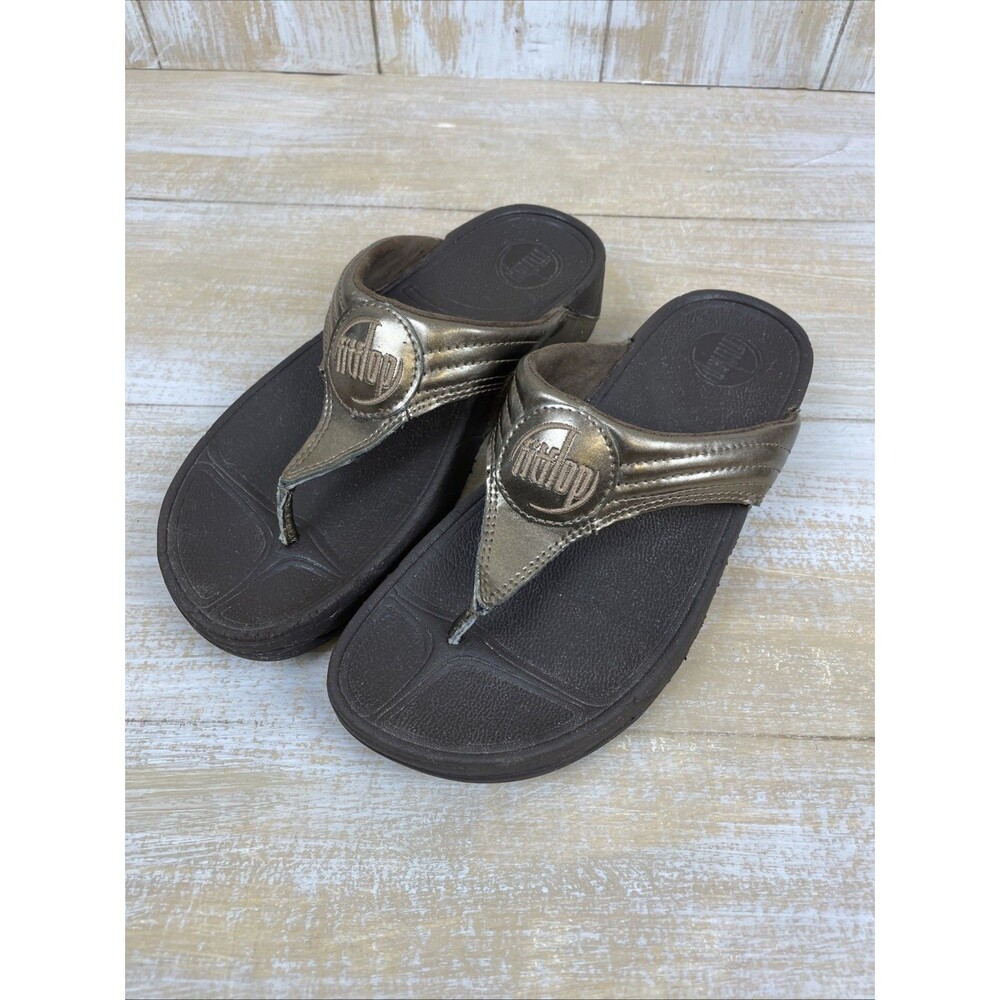 FitFlop Walkstar Women's Toe-Post Sandals Size 7 Bronze/Gold Metallic